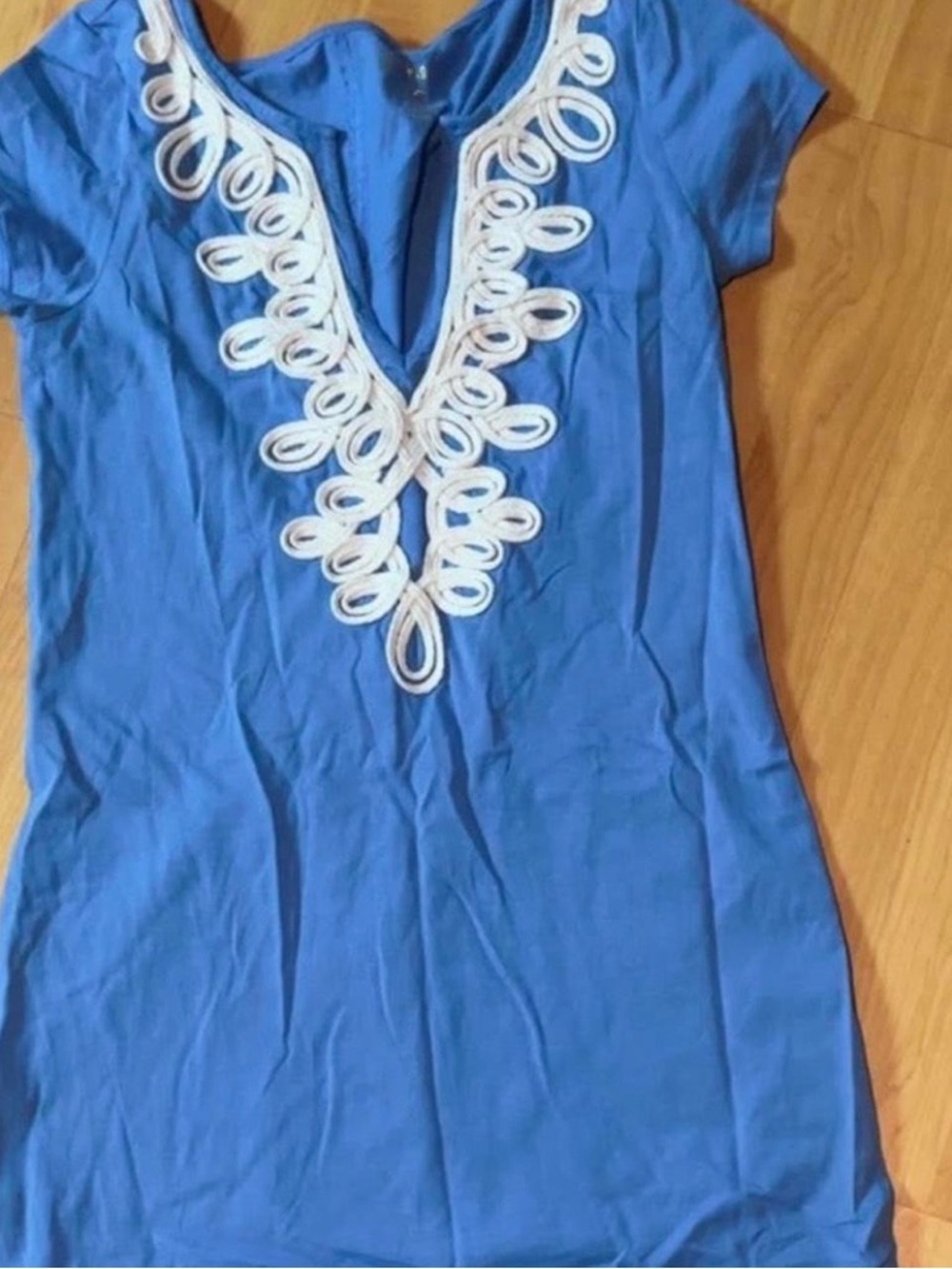 Lilly Pulitzer Cobalt Blue Tunic with White Embroidered V-Detail